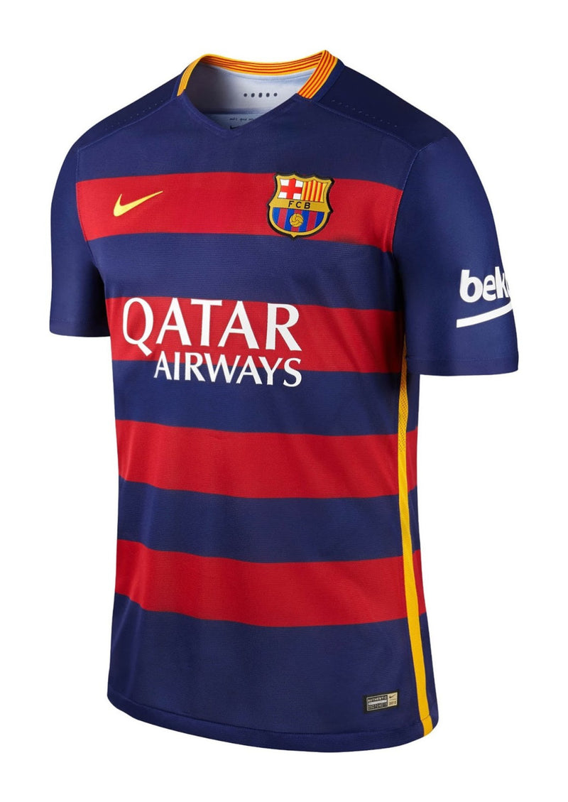 Camisa Retrô Barcelona I 15/16 - Masculina Nike - Azul com detalhes em vermelho e amarelo