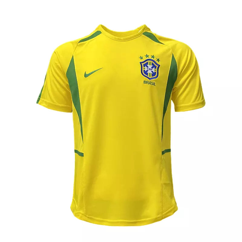 Camisa Seleção Brasileira Retrô I 2002 Nike Torcedor Masculina -Amarela com detalhes em verde