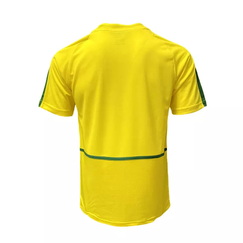 Camisa Seleção Brasileira Retrô I 2002 Nike Torcedor Masculina -Amarela com detalhes em verde