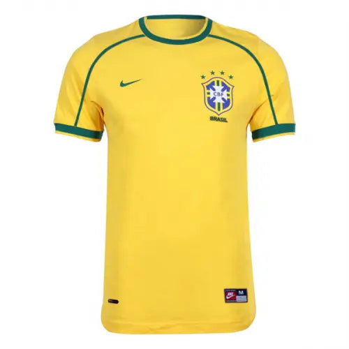 Camisa Seleção Brasileira I Retrô 1998 Nike Torcedor Masculina - Amarela com detalhes em verde