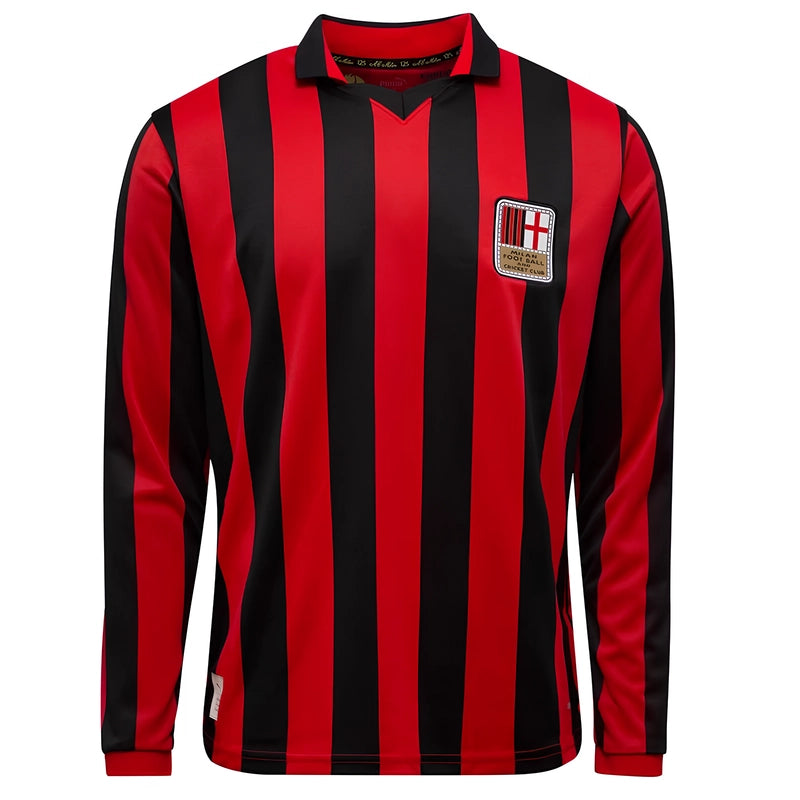 Camisa AC Milan Edição Especial 125 Anos Manga Longa Vermelha e Preta Masculina